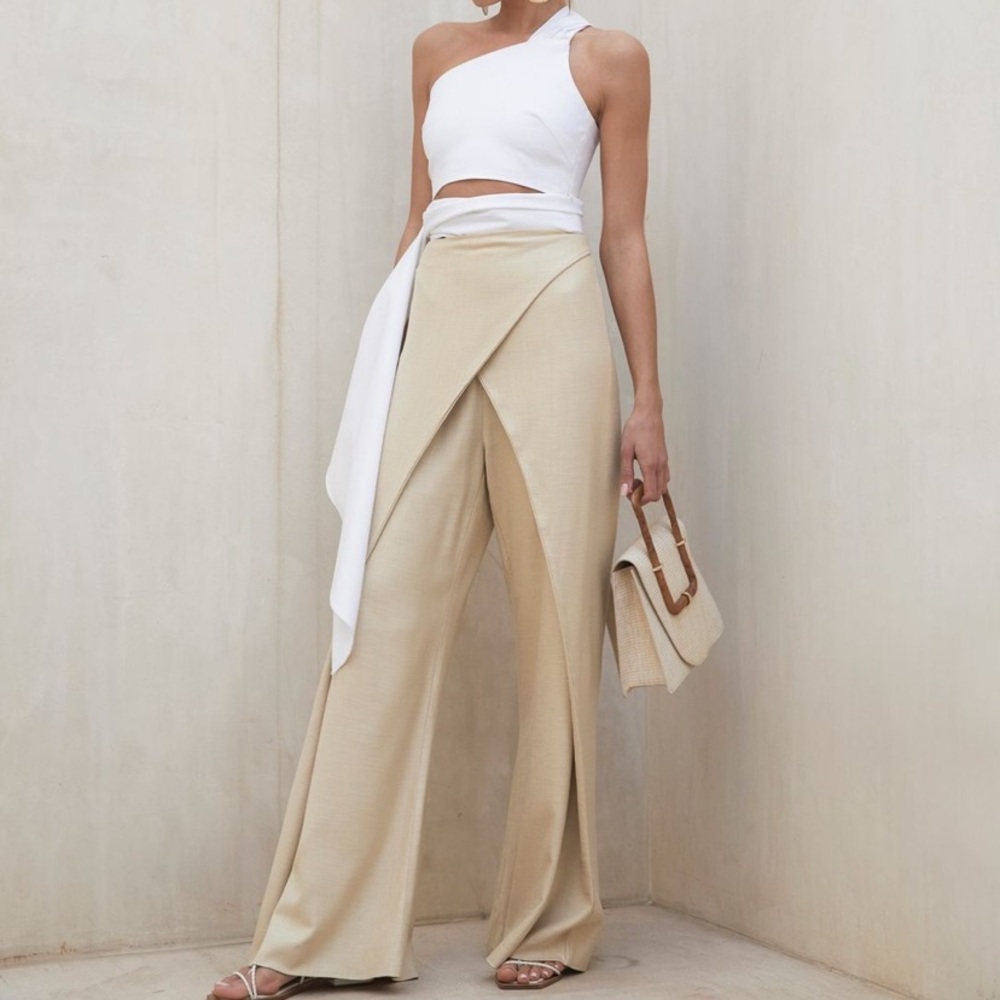 Cult Gaia White Flare Pants with Asymmetrical Waist